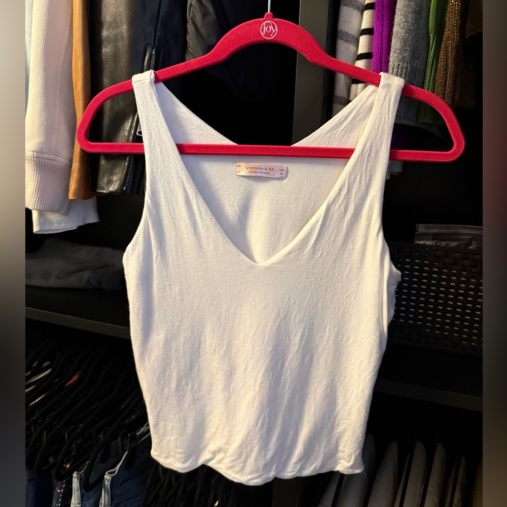 Veronica M White V-Neck Ribbed Tank
